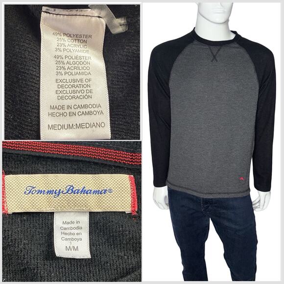 Tommy Bahama Mens Black/Gray Long Sleeve Crewneck Sweatshirts Medium Lot Of 2 - Picture 7 of 9